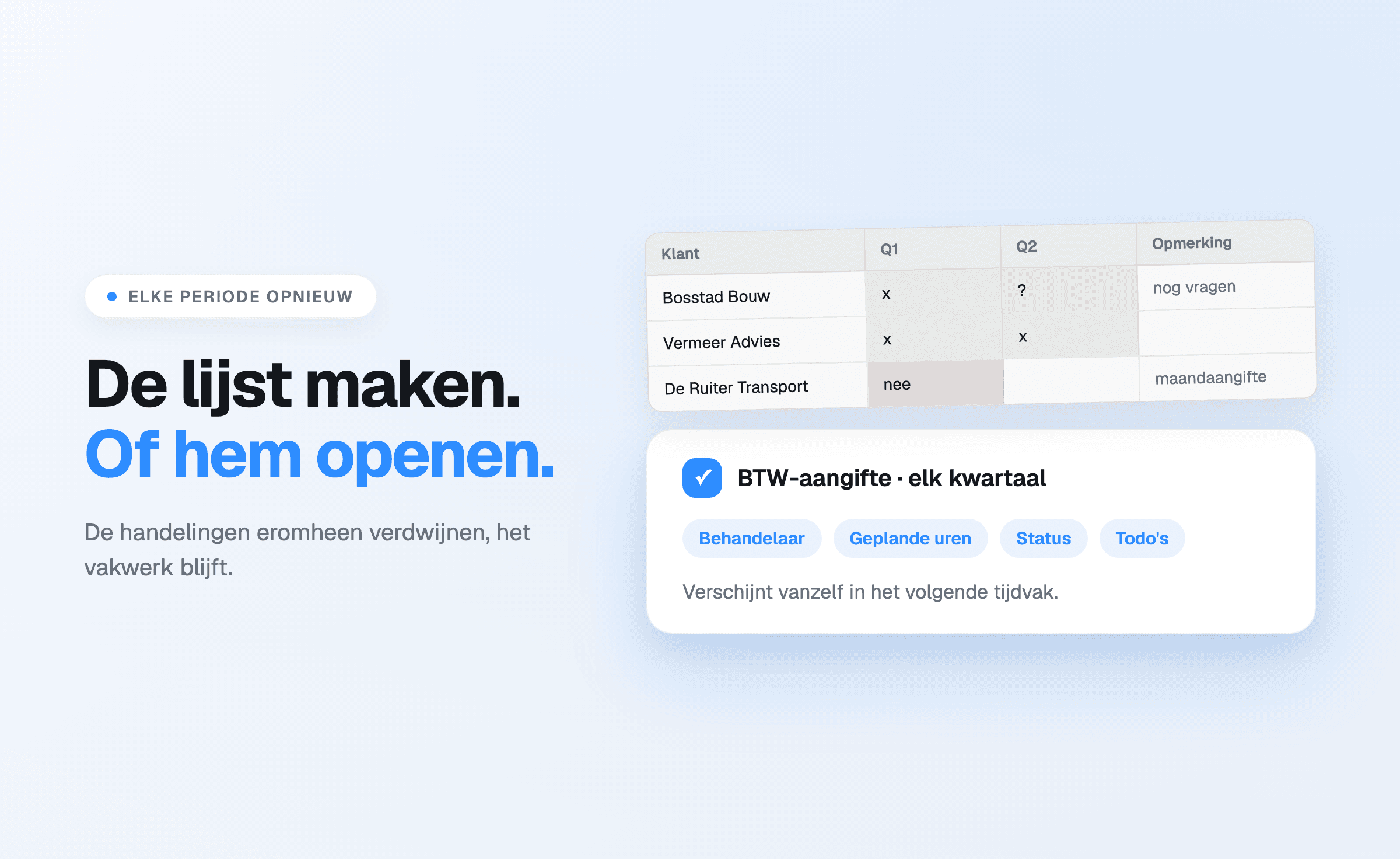 Manual lists next to an automated recurring planning