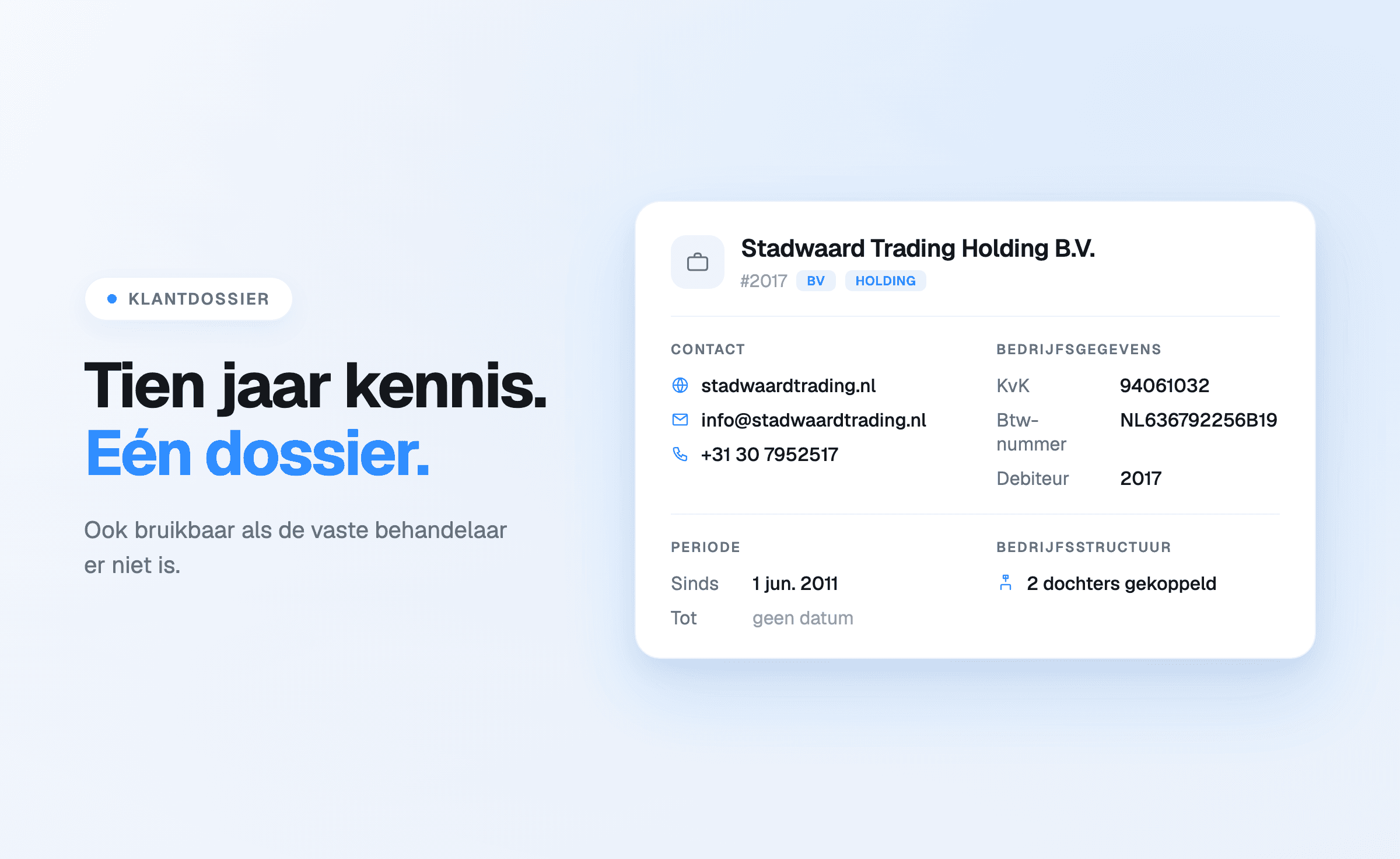 The Offsoo client file with company details and contact